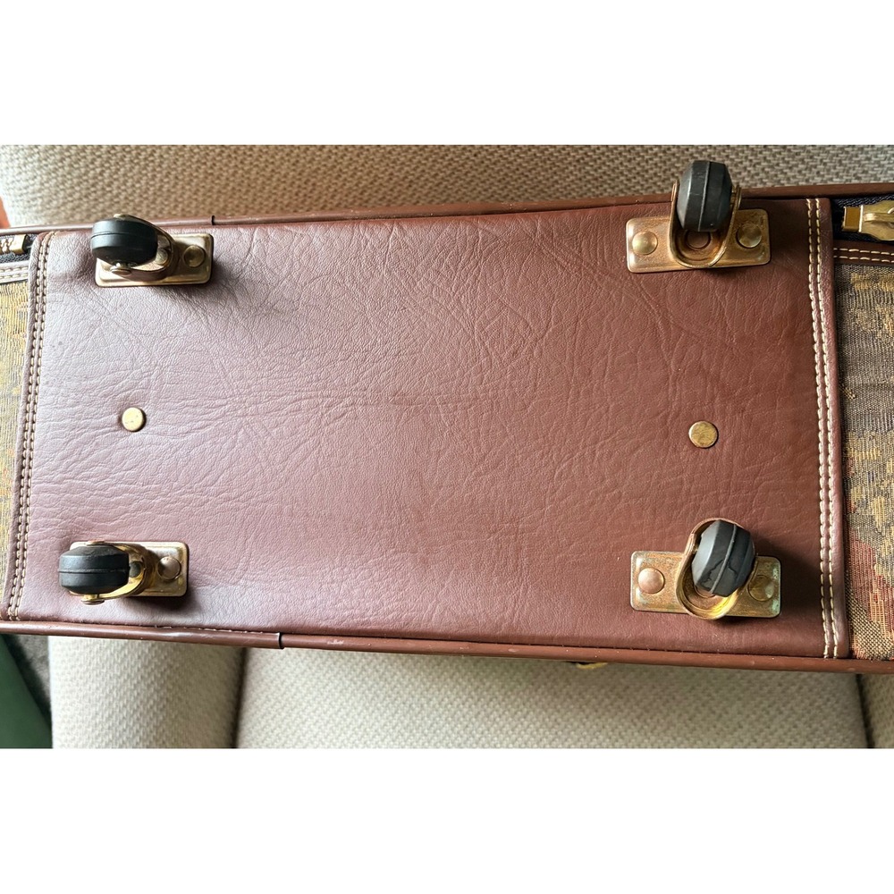 Vintage Tapestry Rolling Suitcase | Fox Hunt | Carry On Bag | Capizio |Brown Tan - Picture 16 of 16